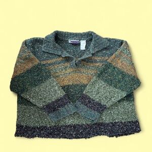 Vintage Collared Grandpa Sweater - Earthy Color blocked stripes